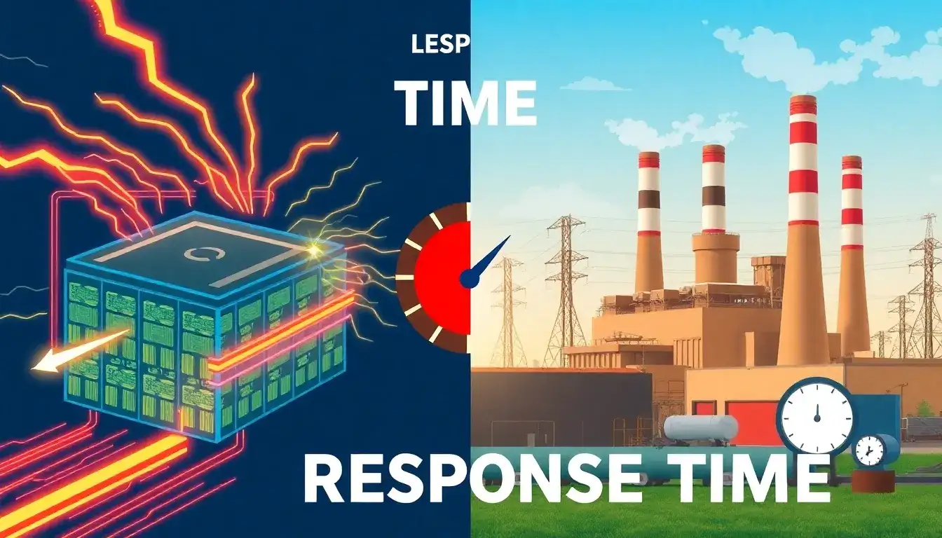 How do utility-scale batteries compare to traditional power plants in terms of response time