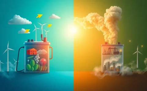 How does the round trip energy efficiency of batteries influence their emissions impact