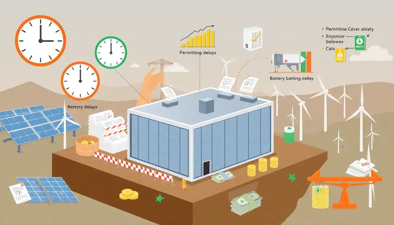 How do permitting delays impact the financial viability of utility-scale battery projects