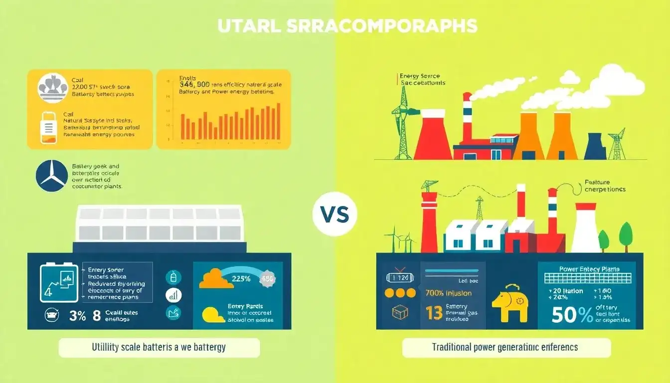 How do utility-scale batteries compare to traditional power generation methods in terms of efficiency