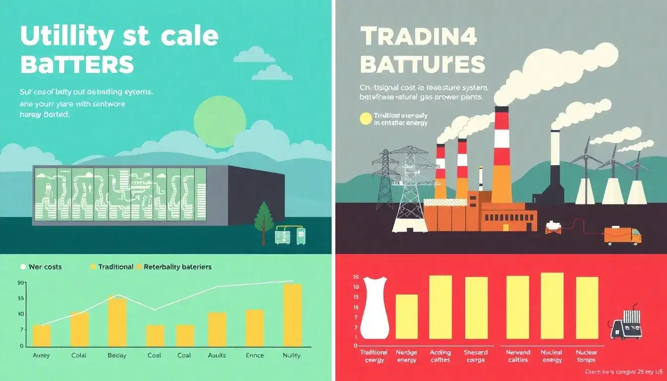 How do the costs of utility-scale batteries compare to those of traditional power plants