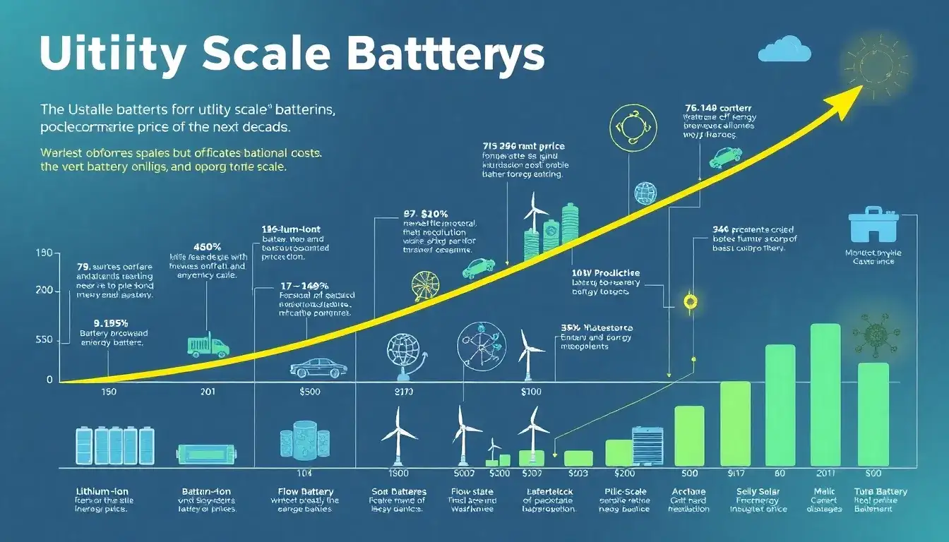 What are the projected cost trends for utility-scale batteries over the next decade