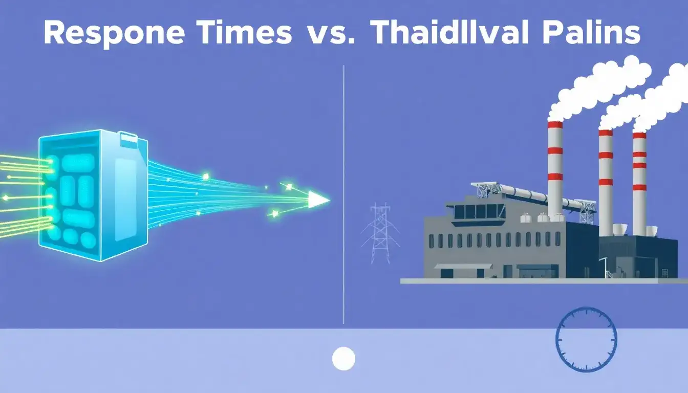 How do batteries compare to traditional power plants in terms of response time