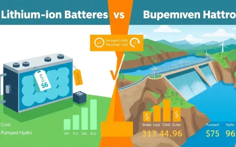 How do the upfront costs of lithium-ion batteries compare to those of pumped hydroelectric storage