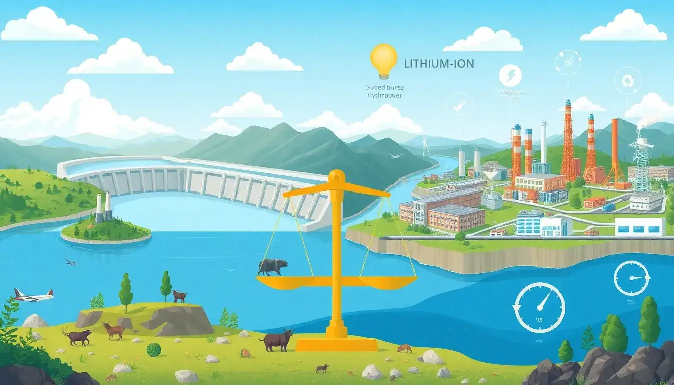 How do the environmental impacts of pumped hydroelectric storage compare to those of lithium-ion batteries