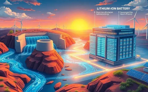 How do the round-trip efficiencies of pumped hydroelectric storage and lithium-ion batteries compare