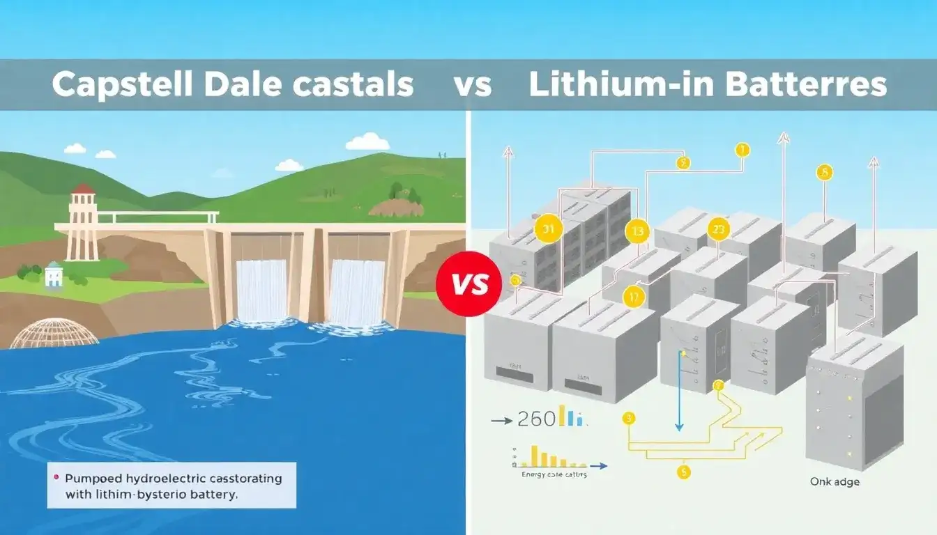 How do the capital costs of pumped hydroelectric storage and lithium-ion batteries compare