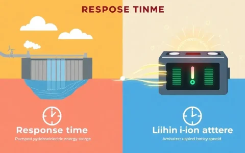 How does the response time of pumped hydroelectric energy storage compare to lithium-ion batteries