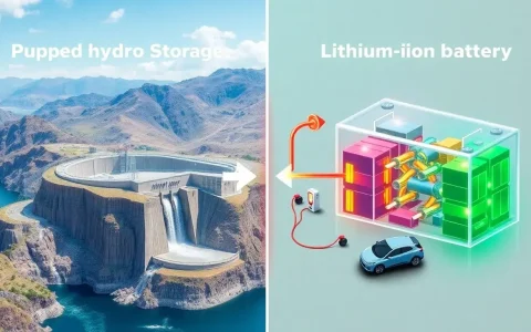 How does pumped hydroelectric energy storage compare to lithium-ion batteries in terms of cost and efficiency