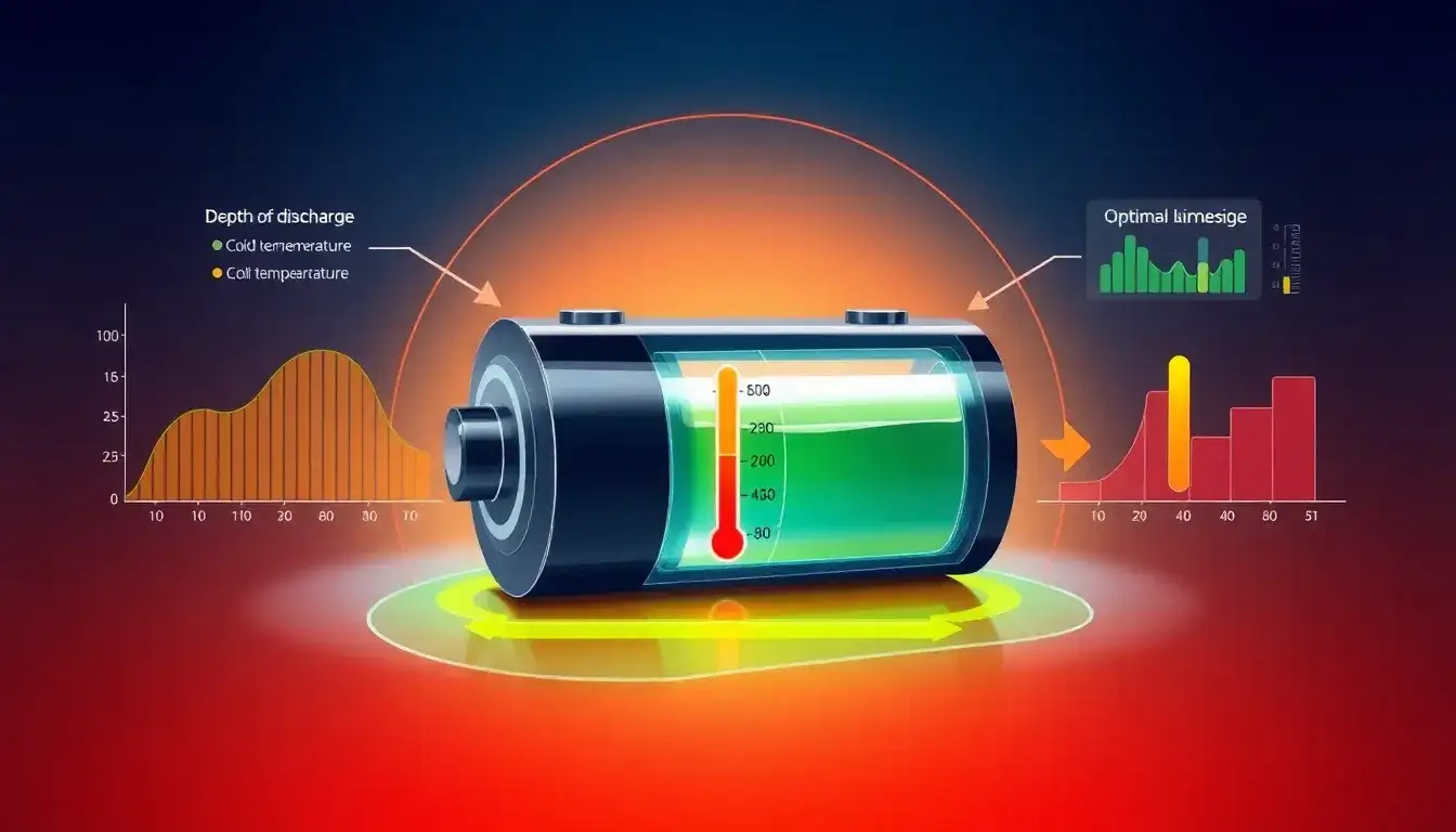 How does temperature affect the depth of discharge and battery lifespan