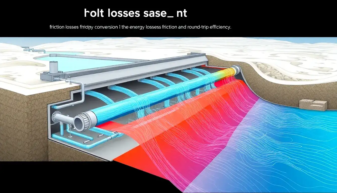 How do friction losses in pipes affect the round-trip efficiency of pumped hydroelectric plants