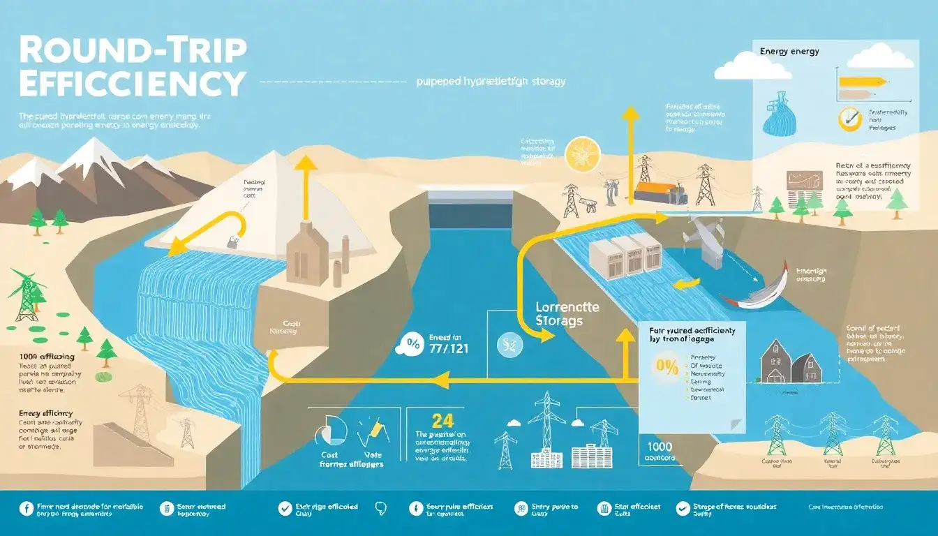 How does the round-trip efficiency of pumped hydroelectric energy storage impact its overall cost-effectiveness