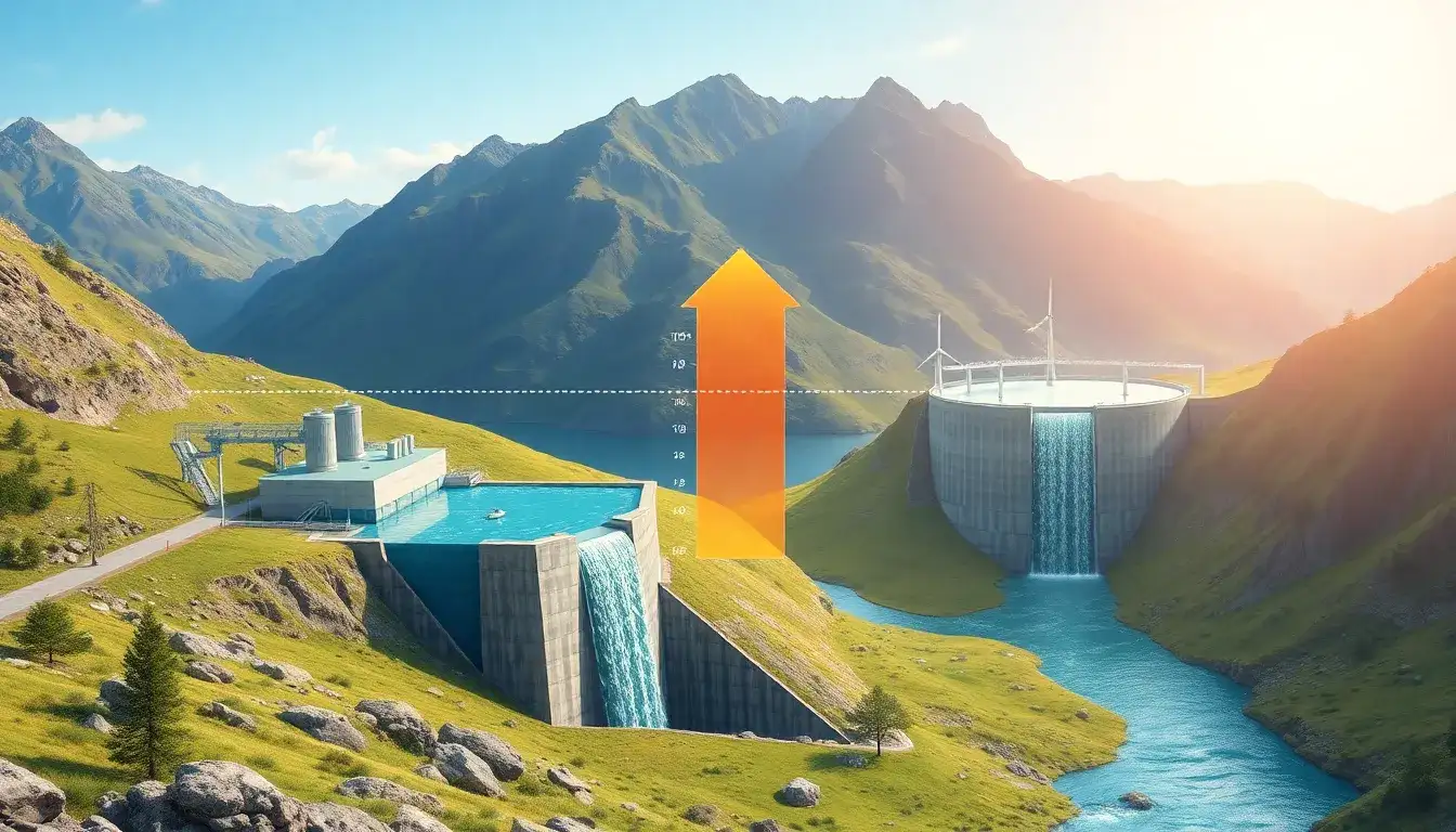 How does the height difference between reservoirs impact the efficiency of pumped hydroelectric energy storage