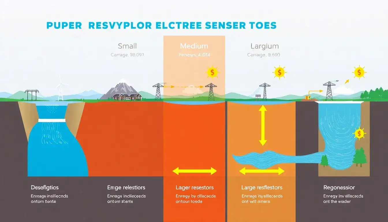 How does the efficiency of pumped hydroelectric energy storage vary with different reservoir sizes