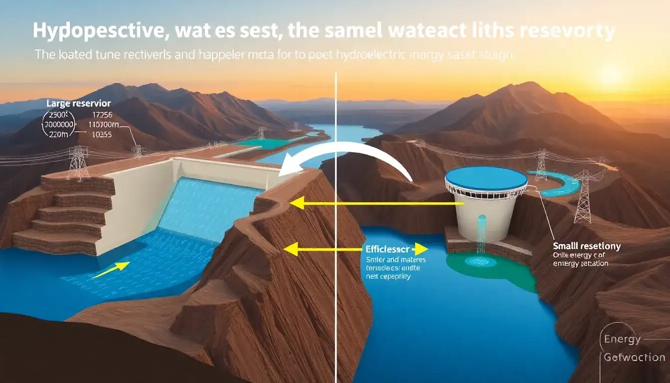 How does the size of the reservoirs affect the overall efficiency of pumped hydroelectric energy storage